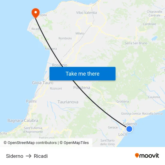 Siderno to Ricadi map