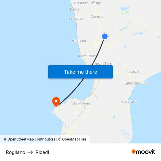 Rogliano to Ricadi map