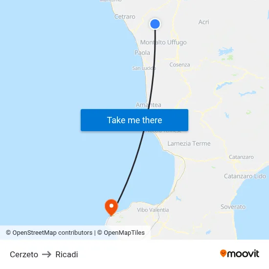 Cerzeto to Ricadi map