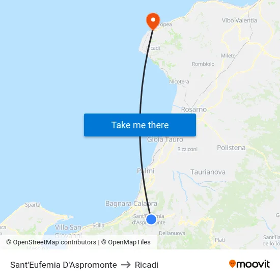 Sant'Eufemia D'Aspromonte to Ricadi map