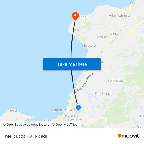 Melicuccà to Ricadi map