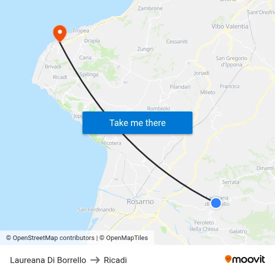 Laureana Di Borrello to Ricadi map