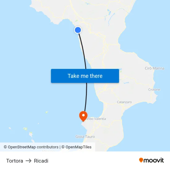Tortora to Ricadi map