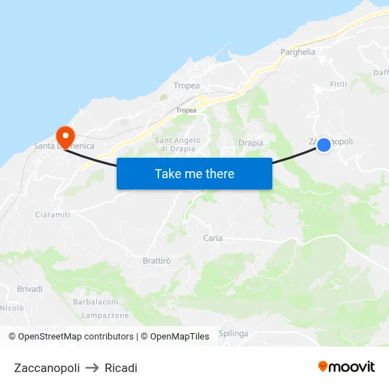 Zaccanopoli to Ricadi map