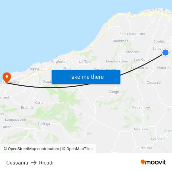 Cessaniti to Ricadi map
