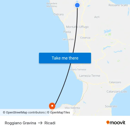 Roggiano Gravina to Ricadi map