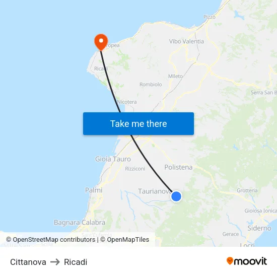 Cittanova to Ricadi map