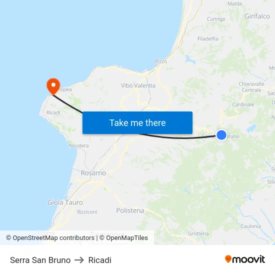 Serra San Bruno to Ricadi map