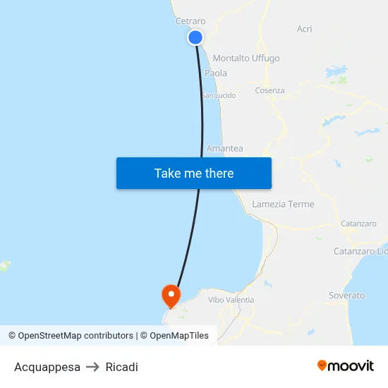 Acquappesa to Ricadi map