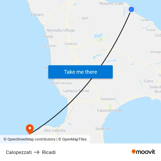 Calopezzati to Ricadi map