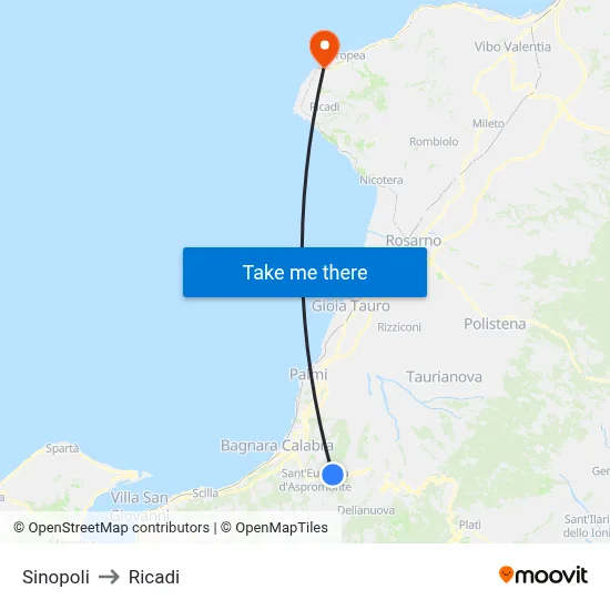 Sinopoli to Ricadi map