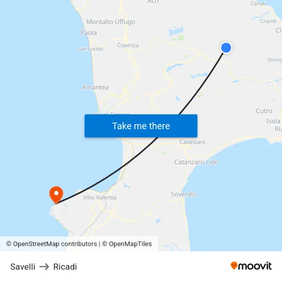Savelli to Ricadi map
