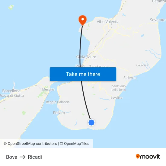 Bova to Ricadi map
