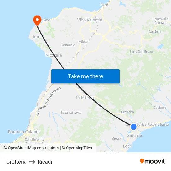 Grotteria to Ricadi map