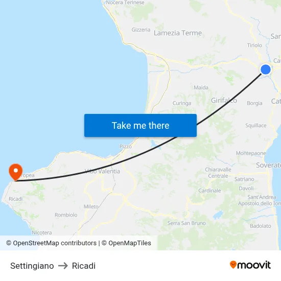 Settingiano to Ricadi map