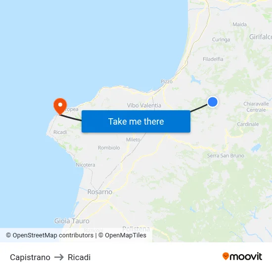 Capistrano to Ricadi map