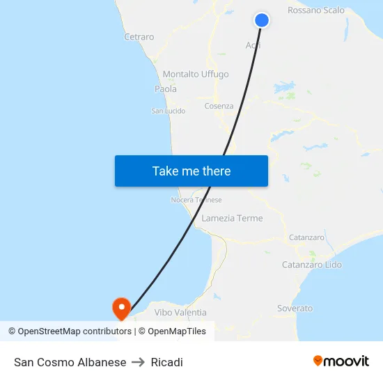 San Cosmo Albanese to Ricadi map