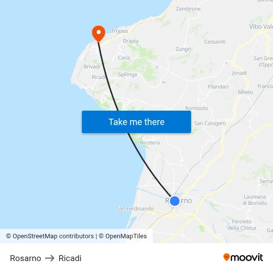 Rosarno to Ricadi map