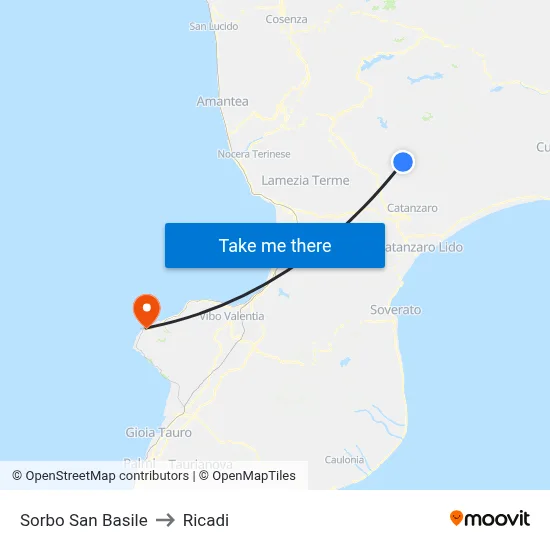 Sorbo San Basile to Ricadi map