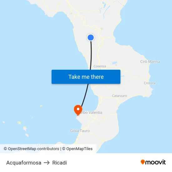 Acquaformosa to Ricadi map