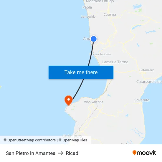 San Pietro In Amantea to Ricadi map