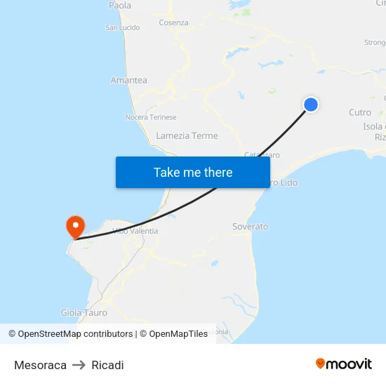 Mesoraca to Ricadi map