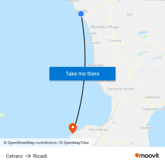 Cetraro to Ricadi map