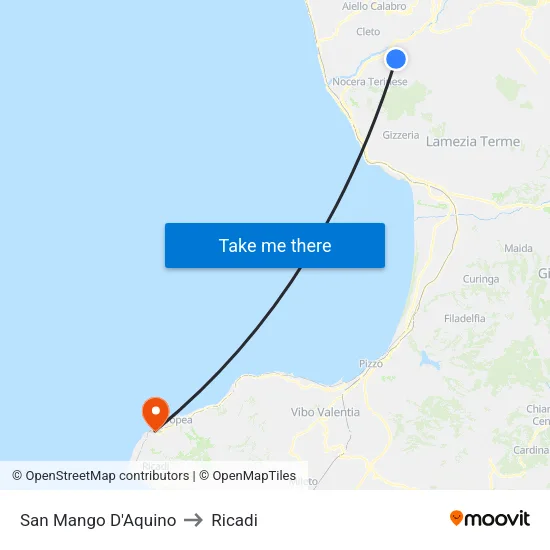 San Mango D'Aquino to Ricadi map