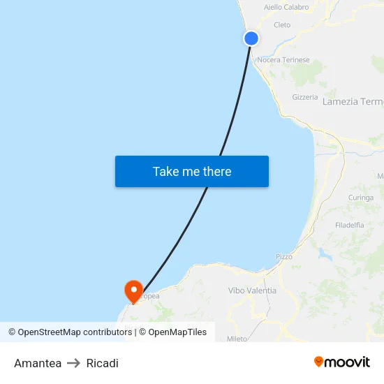 Amantea to Ricadi map