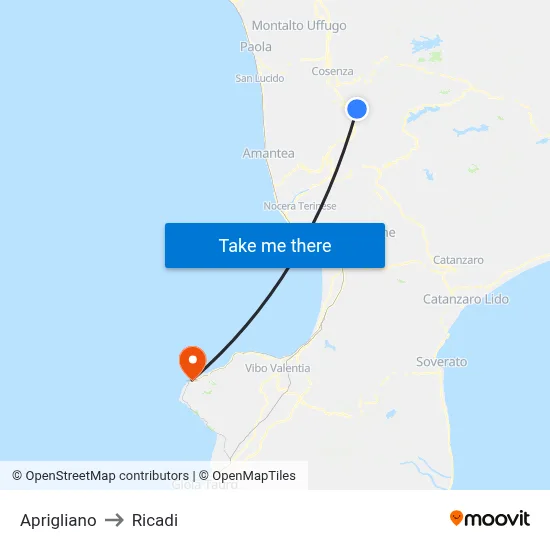 Aprigliano to Ricadi map