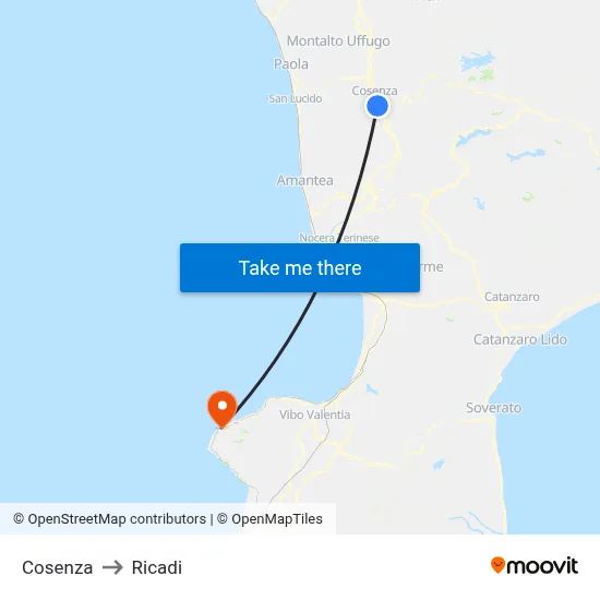 Cosenza to Ricadi map