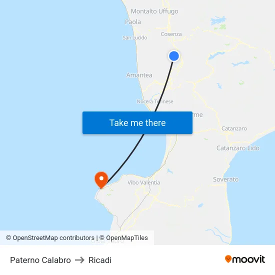 Paterno Calabro to Ricadi map