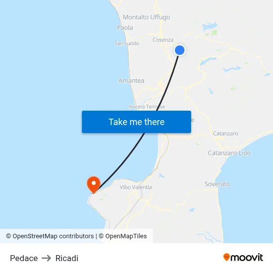 Pedace to Ricadi map