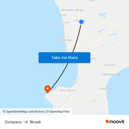 Zumpano to Ricadi map