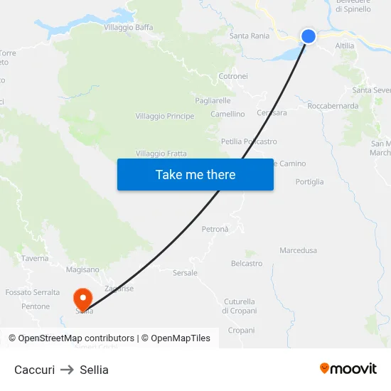 Caccuri to Sellia map