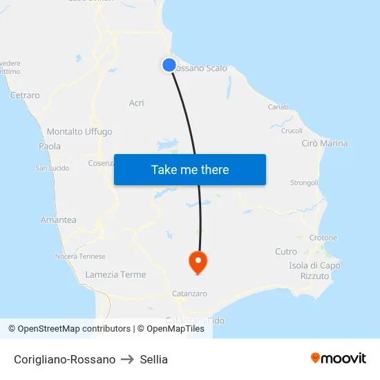 Corigliano-Rossano to Sellia map