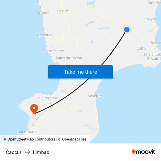 Caccuri to Limbadi map