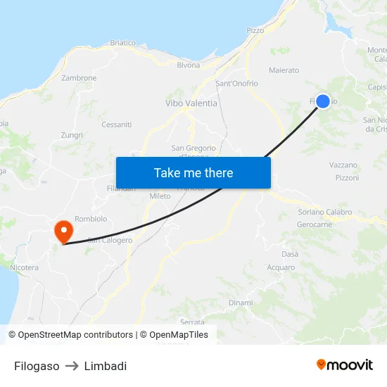 Filogaso to Limbadi map