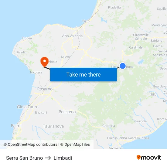 Serra San Bruno to Limbadi map
