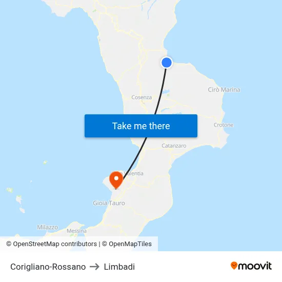 Corigliano-Rossano to Limbadi map