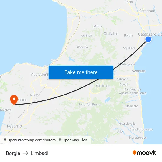 Borgia to Limbadi map