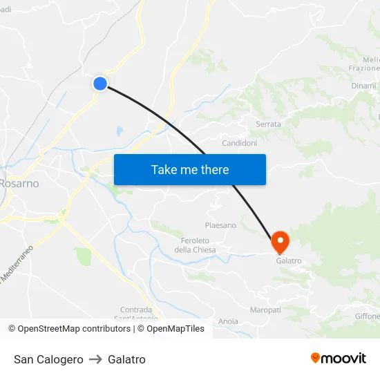 San Calogero to Galatro map