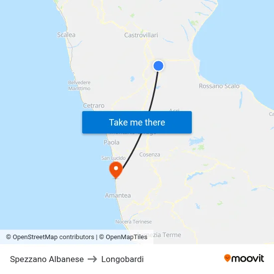 Spezzano Albanese to Longobardi map