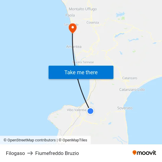 Filogaso to Fiumefreddo Bruzio map