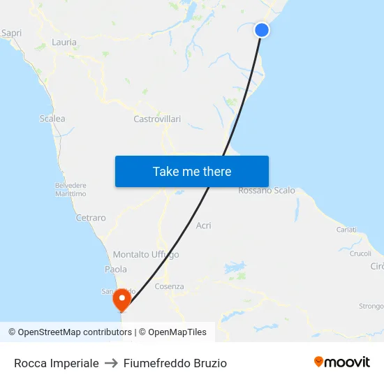 Rocca Imperiale to Fiumefreddo Bruzio map