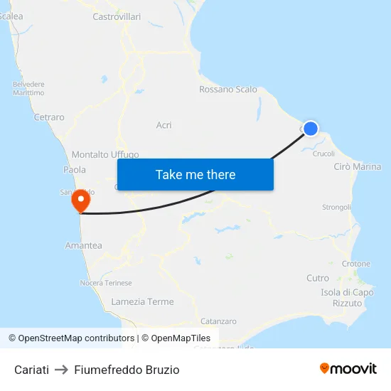 Cariati to Fiumefreddo Bruzio map