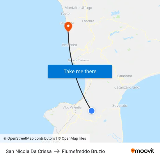 San Nicola Da Crissa to Fiumefreddo Bruzio map
