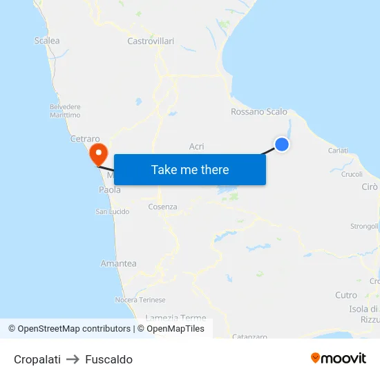 Cropalati to Fuscaldo map