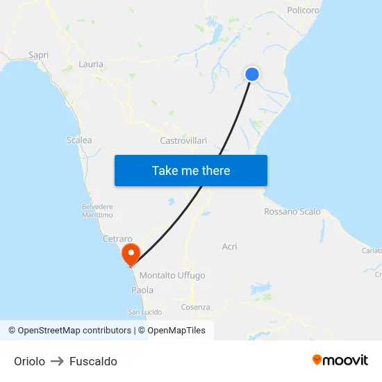 Oriolo to Fuscaldo map