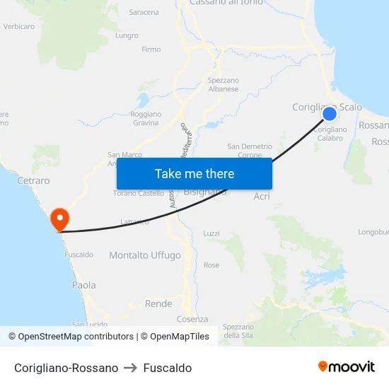 Corigliano-Rossano to Fuscaldo map